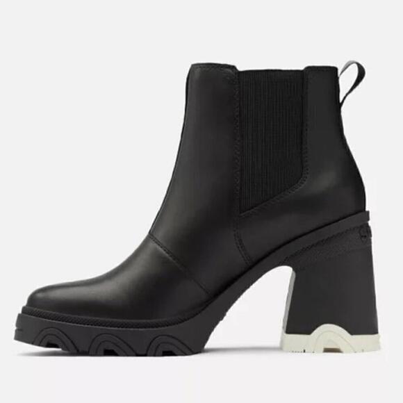 Sorel Womens 10 Black Leather Boots High Heel Chelsea Ankle Waterproof NEW - Picture 5 of 12